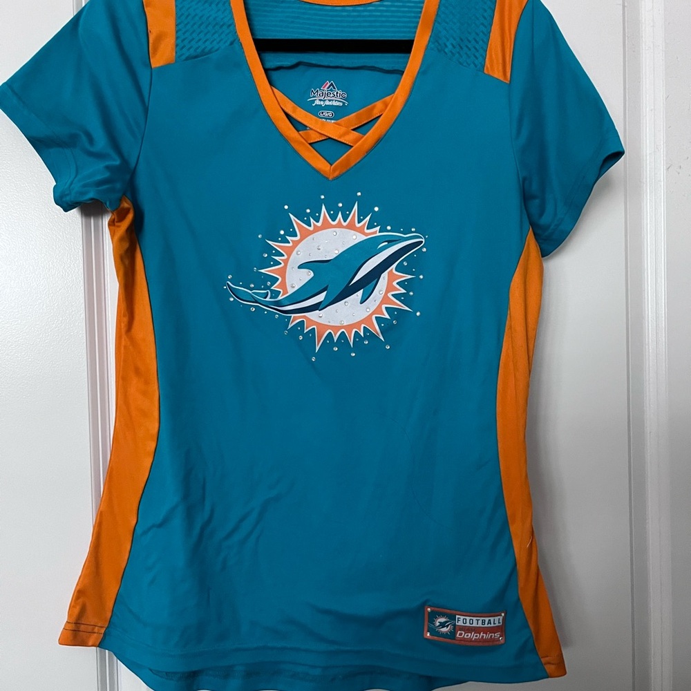 Miami Dolphins Teal and Orange V-Neck T-Shirt